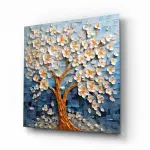 3D Flower With Oil Painting Look - Square Wall Glass Art