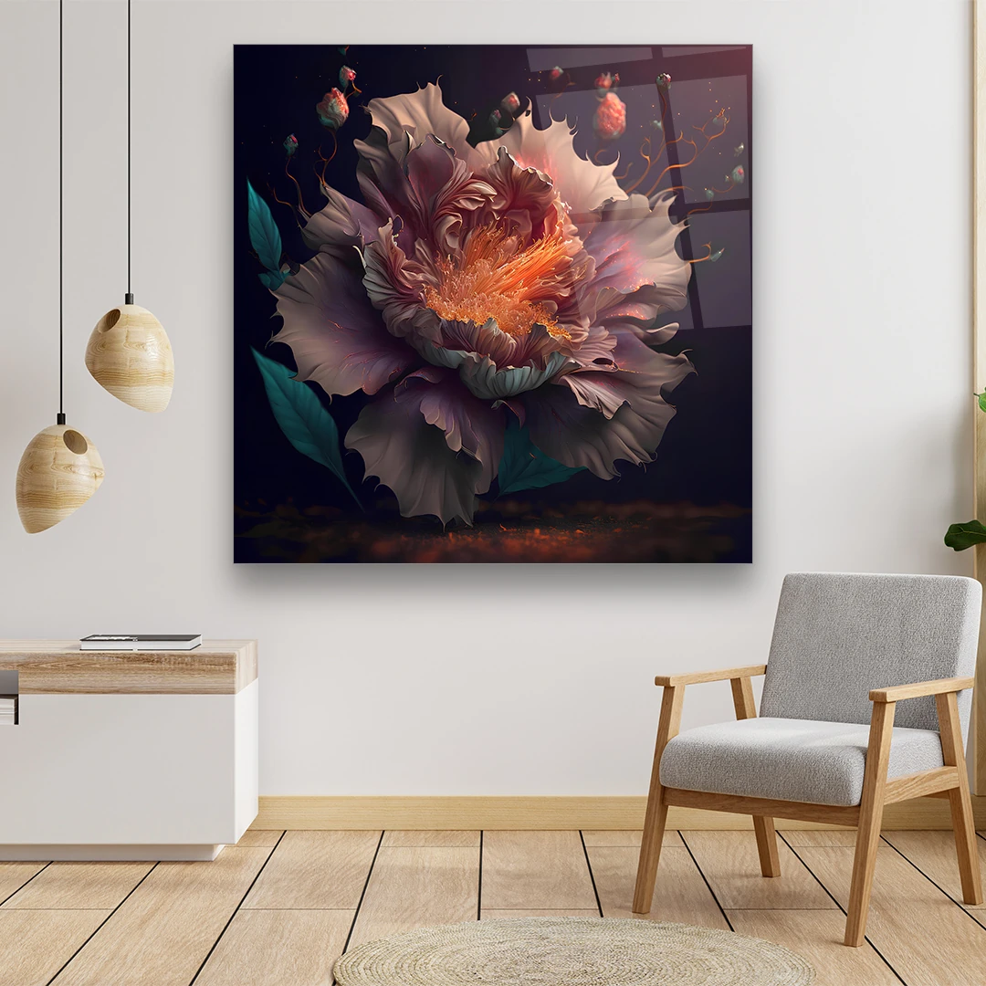 Rain-Drenched Blossoms - Square Wall Glass Art