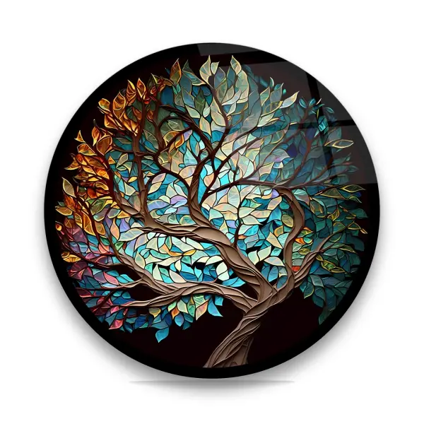 Tree of Life 3 - Circle Wall Glass Art