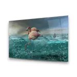 Flamingos and Sea Manipulation - Horizontal Wall Glass Art