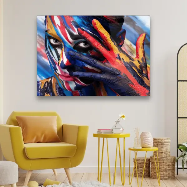 Colorful Painted Man - Horizontal Wall Glass Art
