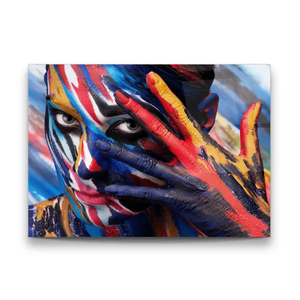 Colorful Painted Man - Horizontal Wall Glass Art
