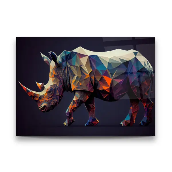 Colorful Rhino- Horizontal Wall Glass Art