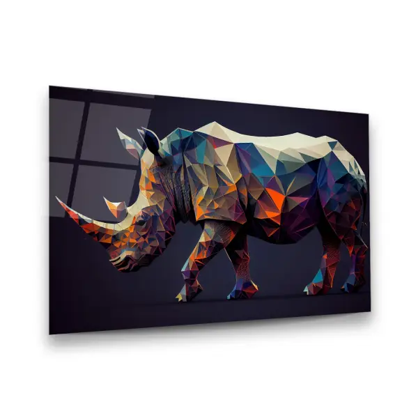 Colorful Rhino- Horizontal Wall Glass Art