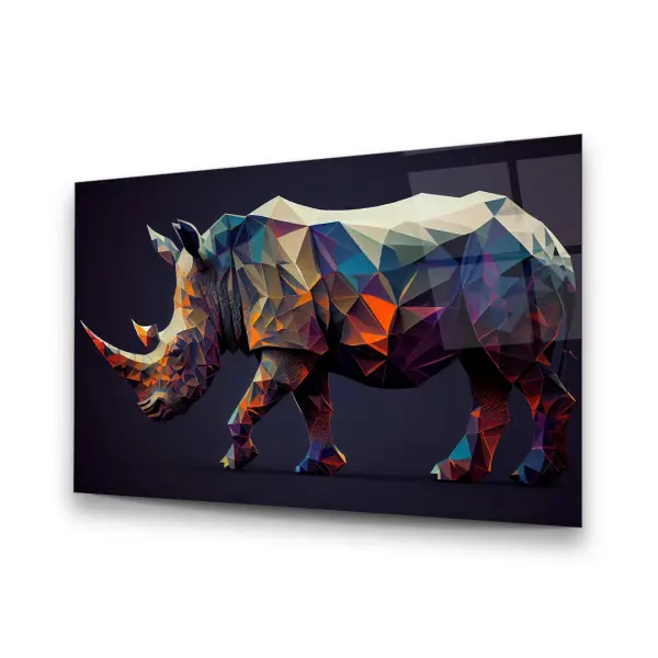 Colorful Rhino- Horizontal Wall Glass Art