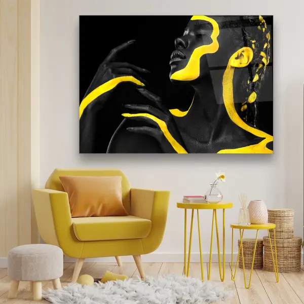 Yellow Striped Woman - Horizontal Wall Glass Art