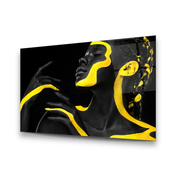 Yellow Striped Woman - Horizontal Wall Glass Art