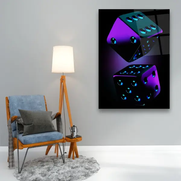 Purple Dice - Rectangle Wall Glass Art