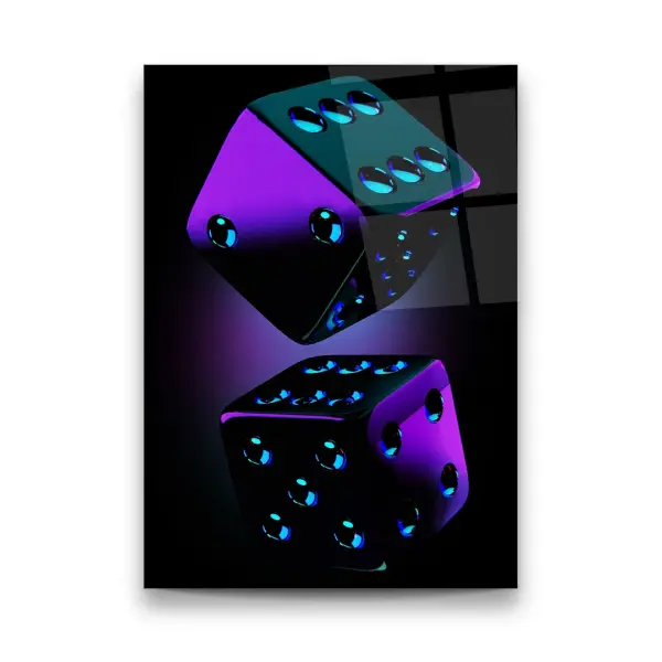 Purple Dice - Rectangle Wall Glass Art