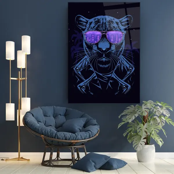 Panther Illustration - Rectangle Wall Glass Art