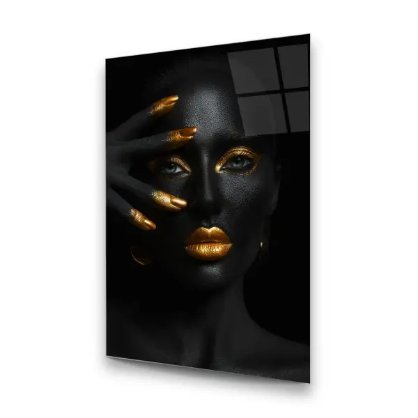 Gold Themed Woman - Rectangle Wall Glass Art