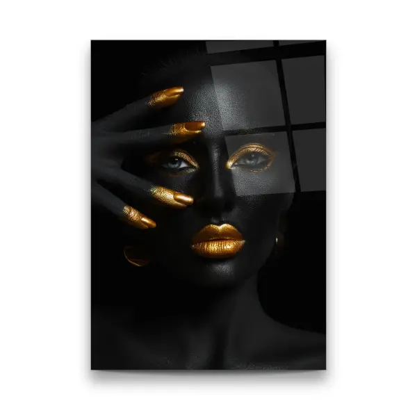 Gold Themed Woman - Rectangle Wall Glass Art