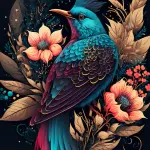 Bird And Flowers Manipulation - Rectangle Wall Glass Art