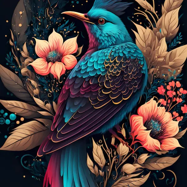 Bird And Flowers Manipulation - Rectangle Wall Glass Art