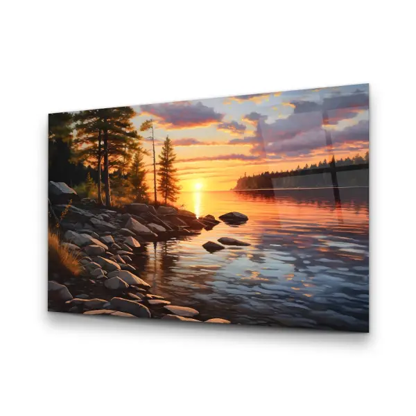 Sunset and River - Horizontal Wall Glass Art