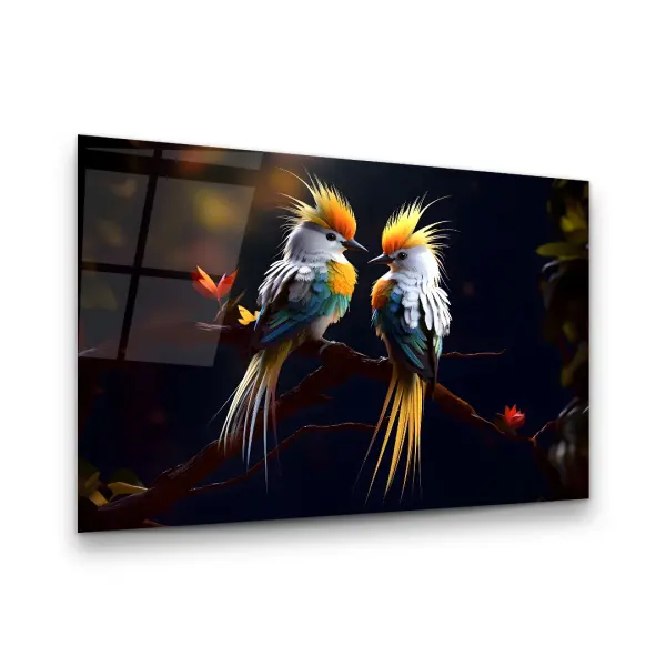 Birds Illustration - Horizontal Wall Glass Art