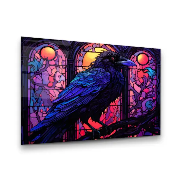 Crow Illustration - Horizontal Wall Glass Art