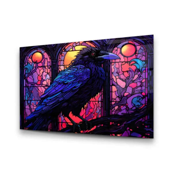 Crow Illustration - Horizontal Wall Glass Art