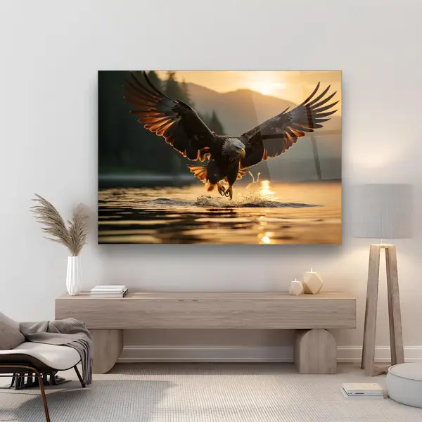 Low Flying Eagle - Horizontal Wall Glass Art