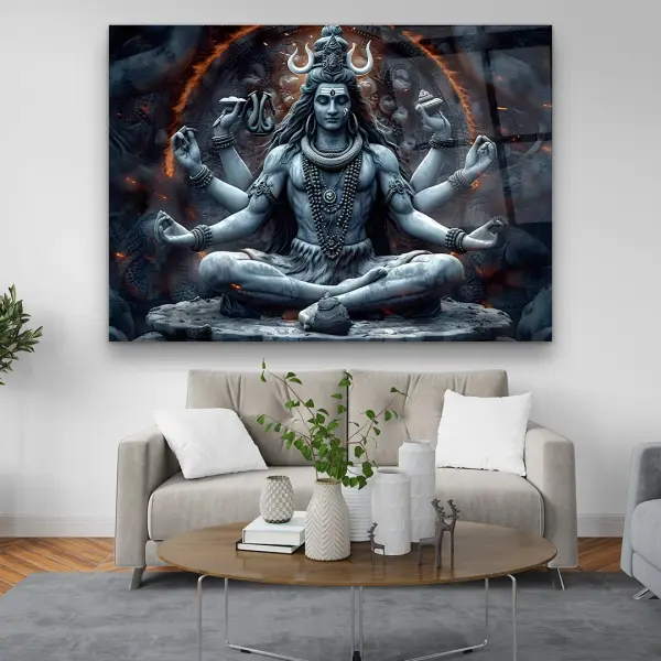 Divine Meditative Shiva - Premium Tempered Glass Wall Art Horizontal