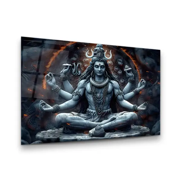 Divine Meditative Shiva - Premium Tempered Glass Wall Art Horizontal