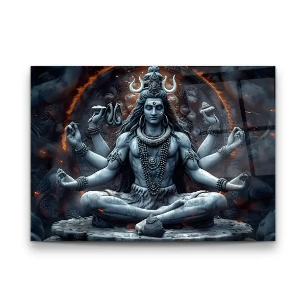 Divine Meditative Shiva - Premium Tempered Glass Wall Art Horizontal