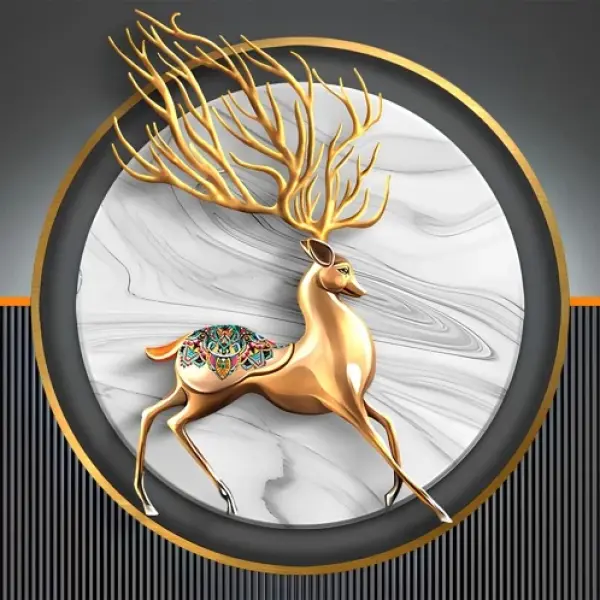 Golden Deer - Horizontal Glass Art