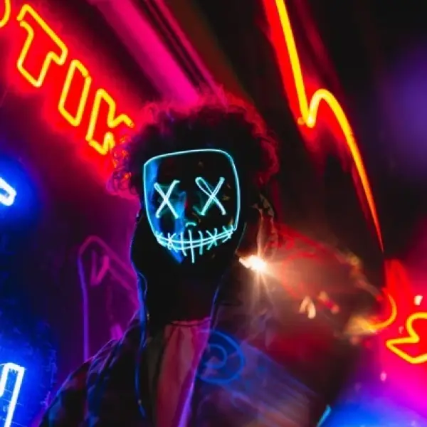 Neon Mask - Rectangle Glass Art