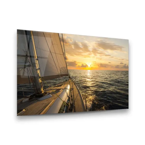 Sailboat and Sunset - Horizontal Glass Art