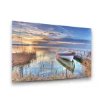 Boat Harbor and Sunset - Horizontal Glass Art