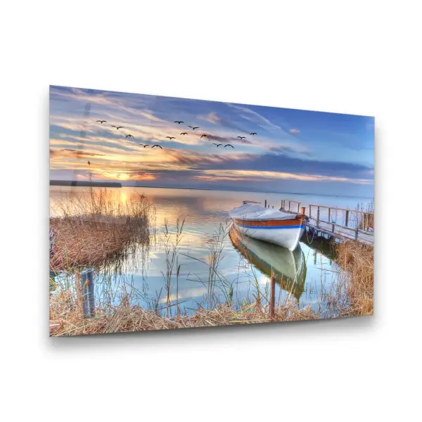 Boat Harbor and Sunset - Horizontal Glass Art