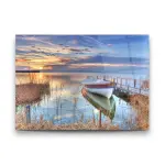 Boat Harbor and Sunset - Horizontal Glass Art