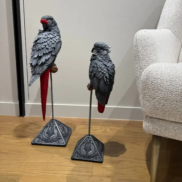Elegant Parrot Statues with Handmade Details – Decorative Sculpture Set for Home or Office 