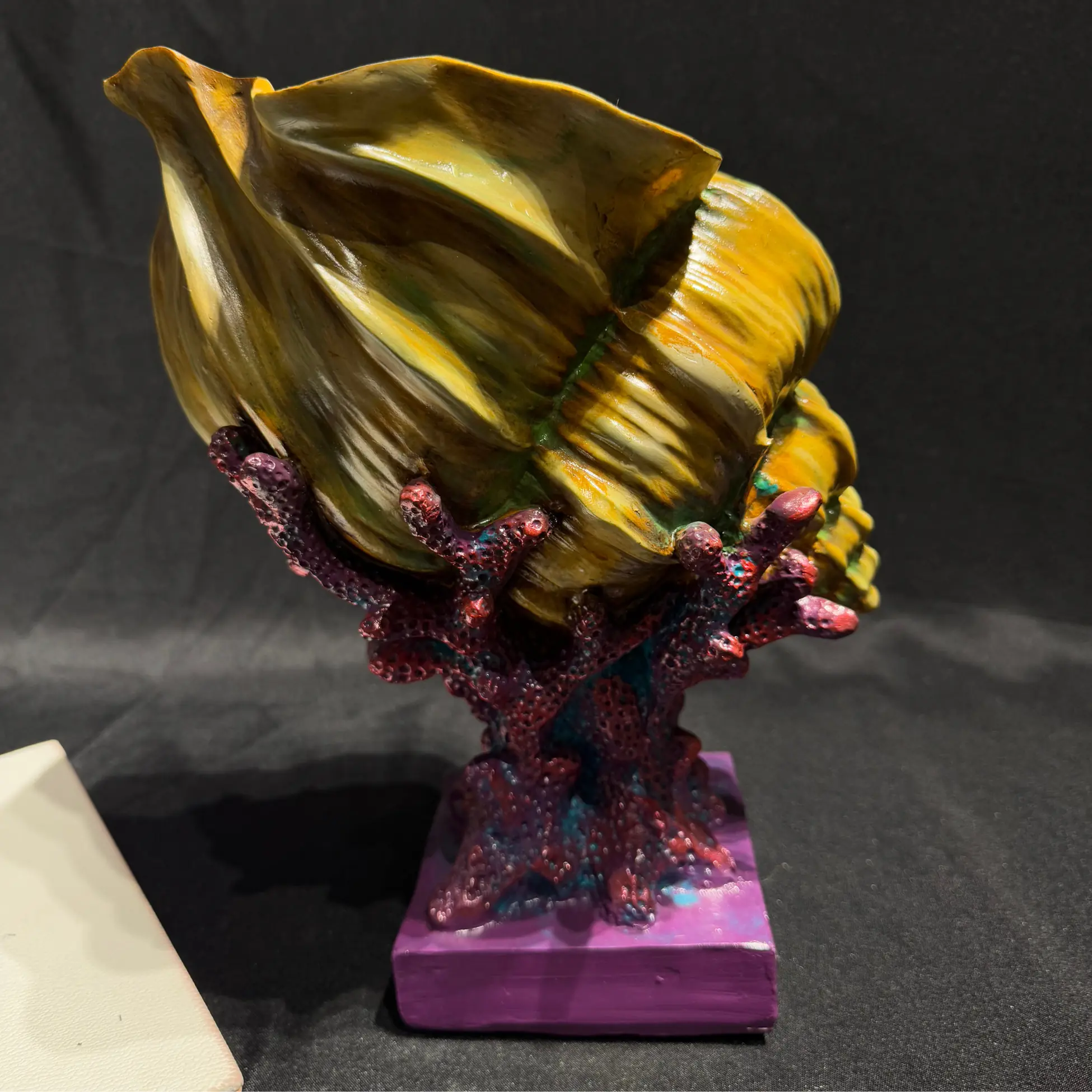 Sea Shell Coral Handmade Statue in Pink and Yellow