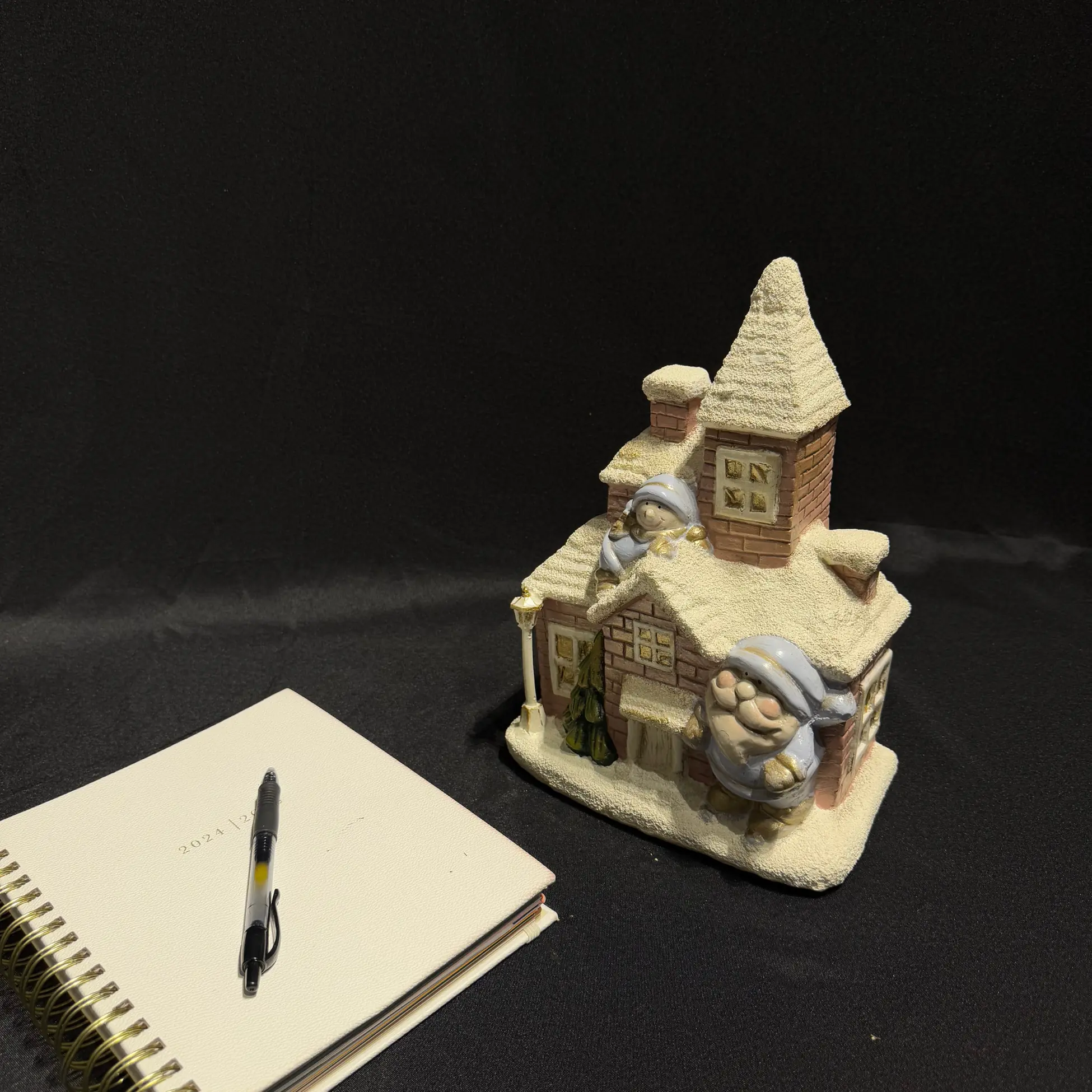 Small Christmas House with Santa Handmade Statue