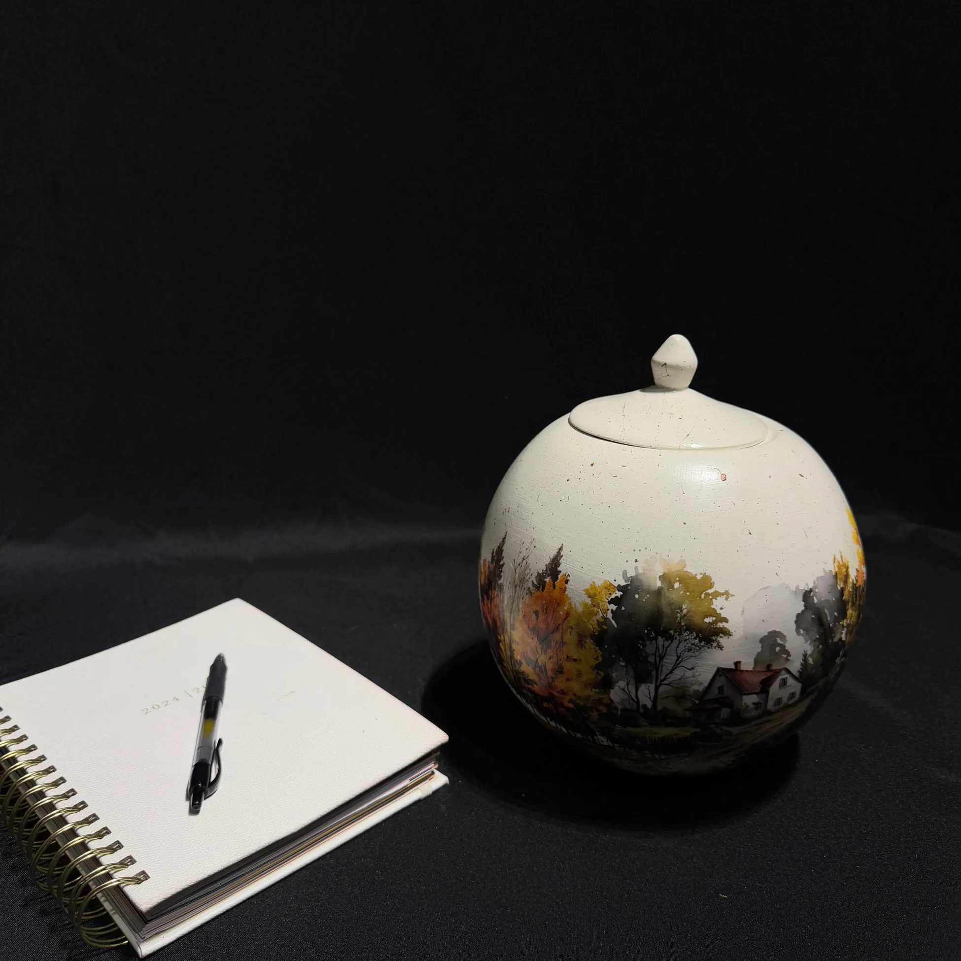 Autumn Landscape Jar with Lid – Unique Decorative Storage Handmade