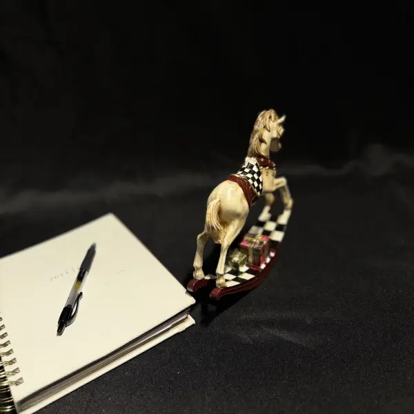 Handcrafted Decorative Rocking Horse Figurine – Elegant Checkered and Gift Accent Design