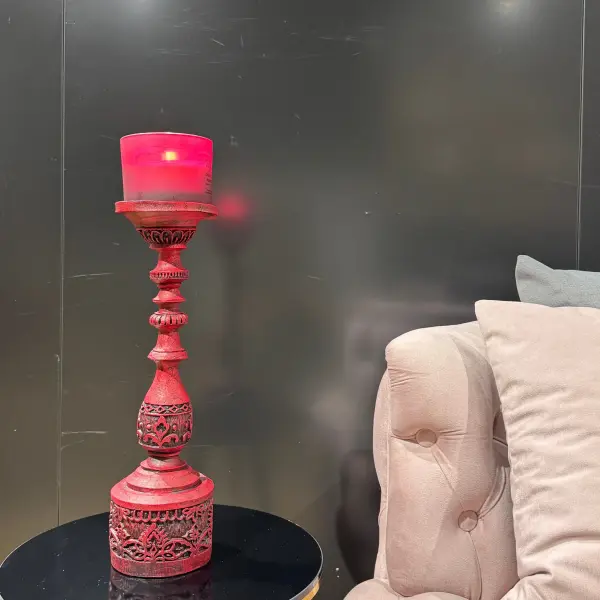 Ferozzi Handmade Ornate Red Candle Holders with Decorative Details Two-Piece Set