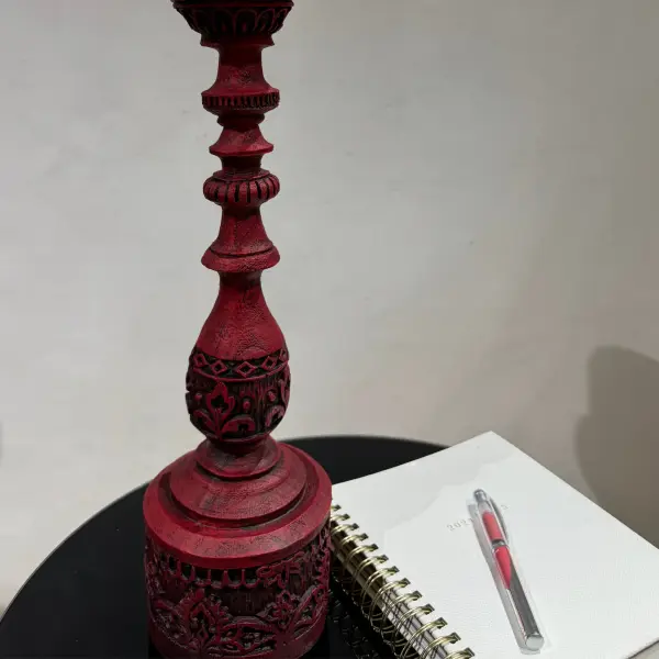 Ferozzi Handmade Ornate Red Candle Holders with Decorative Details Two-Piece Set