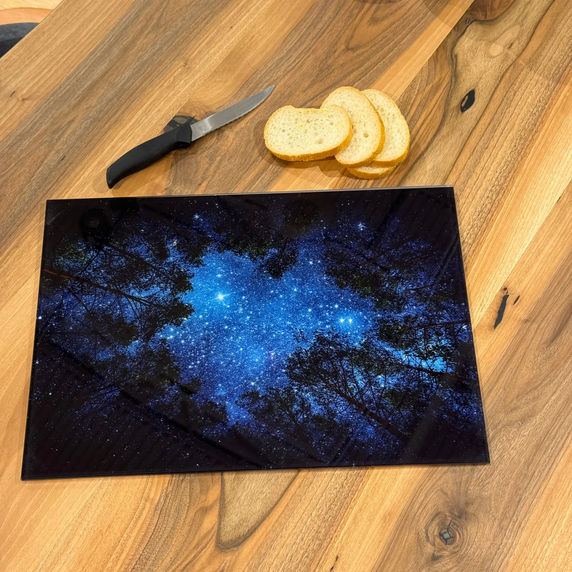 Ferozzi Tempered Glass Cutting Board with Starry Night Forest Design | Durable, Modern Kitchen Accessory