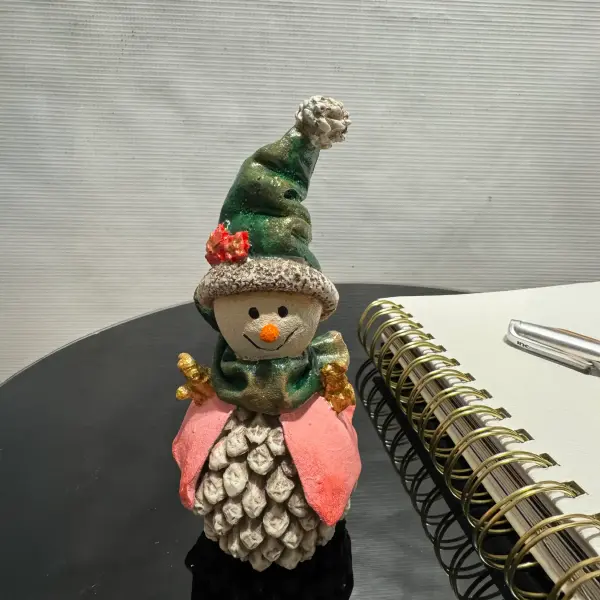 Pinecone Snowman Figurine - Statue (Handmade)
